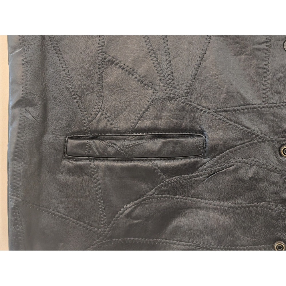 Duke Haband Leather Vest Womens L Black Patchwork Western Biker Rocker - Picture 4 of 5